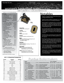 Women's Basketball Notes Purdue Boilermakers Notables