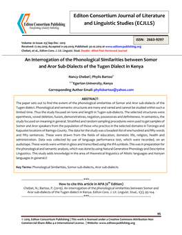 Editon Consortium Journal of Literature and Linguistic Studies (ECJLLS)