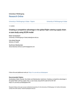 Creating a Competitive Advantage in the Global Flight Catering Supply Chain: a Case Study Using SCOR Model