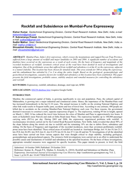 Rockfall and Subsidence on Mumbai-Pune Expressway