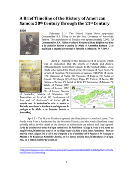 A Brief Timeline of the History of American Samoa: 20Th Century Through the 21St Century