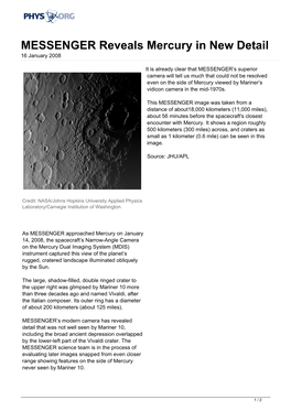 MESSENGER Reveals Mercury in New Detail 16 January 2008