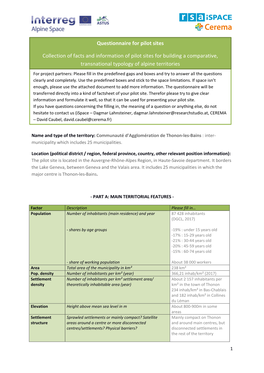 Questionnaire for Pilot Sites Collection of Facts and Information of Pilot Sites