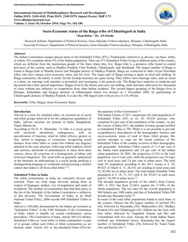 182 Socio-Economic Status of the Baiga Tribe of Chhattisgarh in India