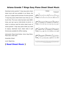 Ariana Grande 7 Rings Easy Piano Sheet Sheet Music