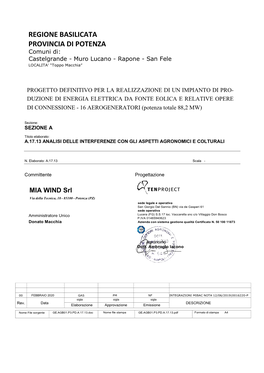 REGIONE BASILICATA PROVINCIA DI POTENZA Comuni Di: Castelgrande - Muro Lucano - Rapone - San Fele LOCALITA' “Toppo Macchia”