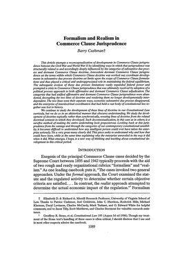 Formalism and Realism in Commerce Clause Jurisprudence Barry Cushmant