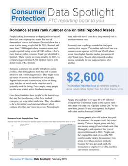 Romance Scams Rank Number One on Total Reported Losses