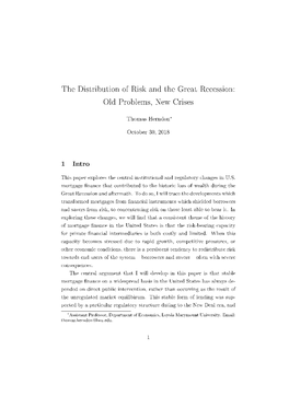 The Distribution of Risk and the Great Recession: Old Problems, New Crises