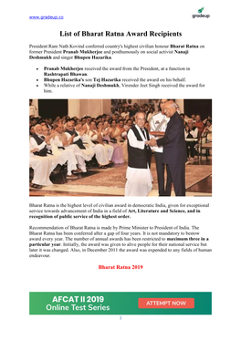 List of Bharat Ratna Award Recipients