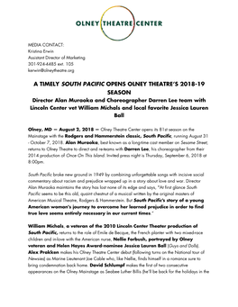A Timely South Pacific Opens Olney Theatre's 2018-19