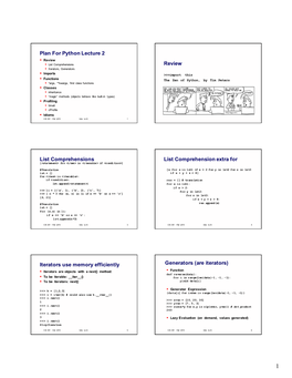 Plan for Python Lecture 2 Review List Comprehensions List