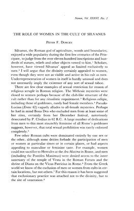 The Role of Women in the Cult of Silvanus Peter F. Dorcey