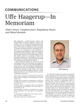 Uffe Haagerup—In Memoriam
