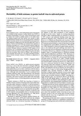 Heritability of Field Resistance to Potato Leafrou Virus in Cultivated Potato