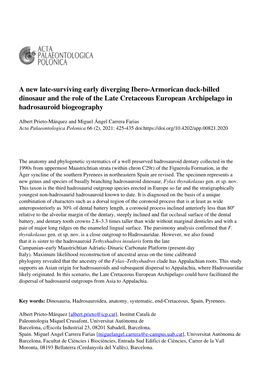 A New Late-Surviving Early Diverging Ibero-Armorican Duck-Billed Dinosaur and the Role of the Late Cretaceous European Archipelago in Hadrosauroid Biogeography