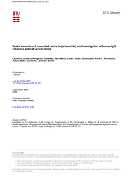 Snake Venomics of Monocled Cobra (Naja Kaouthia) and Investigation of Human Igg Response Against Venom Toxins