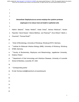 Intracellular Staphylococcus Aureus Employs the Cysteine Protease
