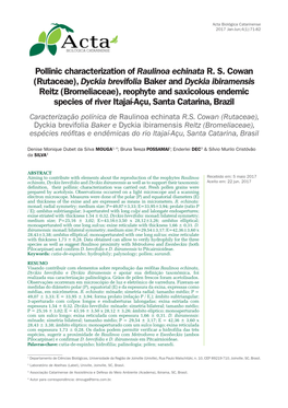 Pollinic Characterization of Raulinoa Echinata RS Cowan (Rutaceae)