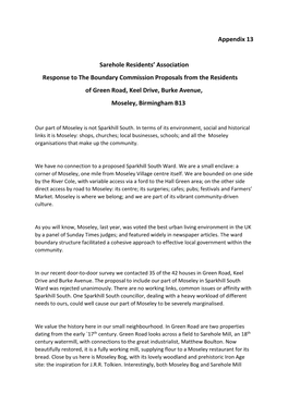 Appendix 13 Sarehole Residents' Association Response to The