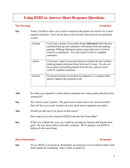 Using R2D2 to Answer Short Response Questions