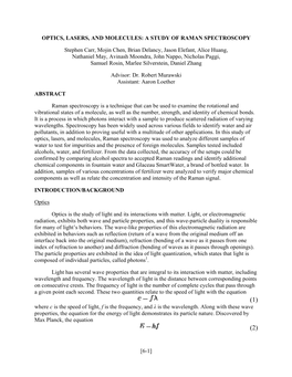 Optics, Lasers, and Molecules: a Study of Raman Spectroscopy