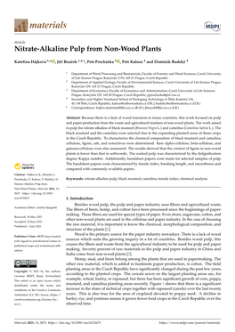 Nitrate-Alkaline Pulp from Non-Wood Plants