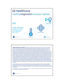 GE Healthcare Healthymagination Investor Update