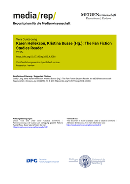 Karen Hellekson, Kristina Busse (Hg.): the Fan Fiction Studies Reader 2015