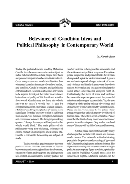 Relevance of Gandhian Ideas and Political Philosophy in Contemporary World