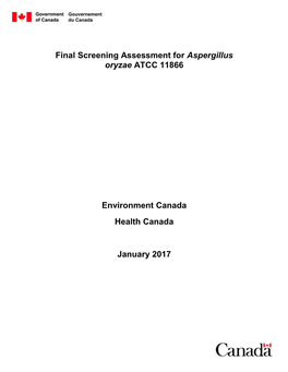 Final Screening Assessment for Aspergillus Oryzae ATCC 11866