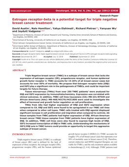 Estrogen Receptor-Beta Is a Potential Target for Triple Negative Breast Cancer Treatment