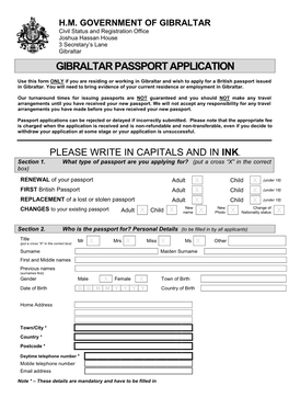 Gibraltar Passport Application