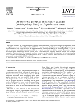 Antimicrobial Properties and Action of Galangal (Alpinia Galanga Linn.) on Staphylococcus Aureus