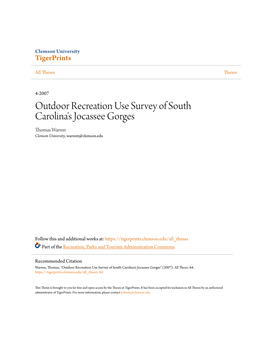 Outdoor Recreation Use Survey of South Carolina's Jocassee Gorges Thomas Warren Clemson University, Warrent@Clemson.Edu