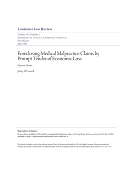 Foreclosing Medical Malpractice Claims by Prompt Tender of Economic Loss Henson Moore