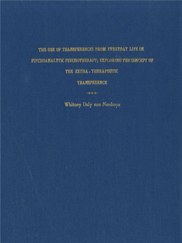 The Use of Transferences in Everyday Life in Psychoanalytic Psychotherapy