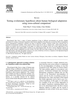 Testing Evolutionary Hypotheses About Human Biological Adaptation Using Cross-Cultural Comparison૾