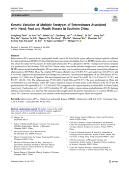 Genetic Variation of Multiple Serotypes of Enteroviruses Associated with Hand, Foot and Mouth Disease in Southern China