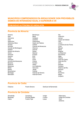 Municipios Comprendidos En Áreas Donde Son Previsibles Sismos De Intensidad Igual O Superior a Vii