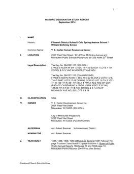 HISTORIC DESIGNATION STUDY REPORT September 2014