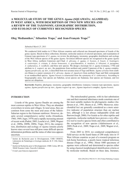 A Molecular Study of the Genus Agama (Squamata : Agamidae)