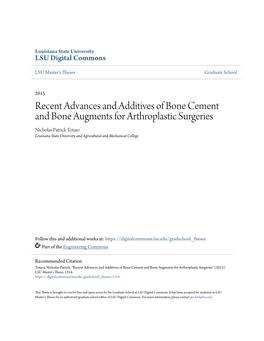 Recent Advances and Additives of Bone Cement and Bone Augments for Arthroplastic Surgeries