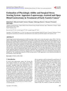 Estimation of Physiologic Ability and Surgical Stress Scoring System Appraises Laparoscopy-Assisted and Open Distal Gastrectomy in Treatment of Early Gastric Cancer*