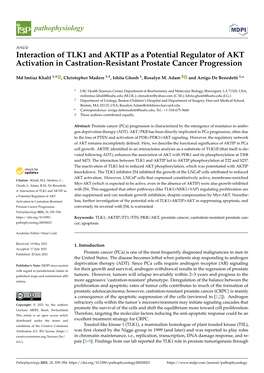 Interaction of TLK1 and AKTIP As a Potential Regulator of AKT Activation in Castration-Resistant Prostate Cancer Progression