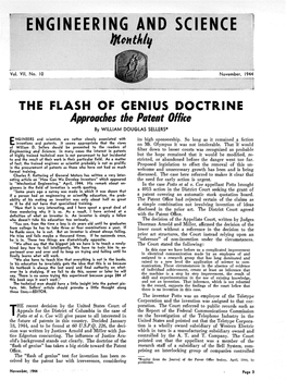 THE FLASH of GENIUS DOCTRINE Approaches the Patent Office by WILLIAM DOUGLAS SELLERS*