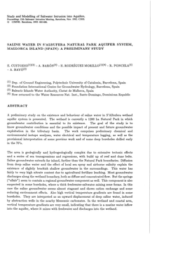 Study and Modelling of Saltwater Intrusion Into Aquifers. SALINE WATER in S'albufera NATURAL PARK AQUIFER SYSTEM, MALLORCA ISLAN