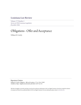 Obligations - Offer and Acceptance William H