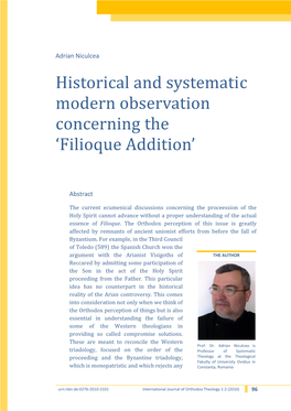 Historical and Systematic Modern Observation Concerning the ‘Filioque Addition’