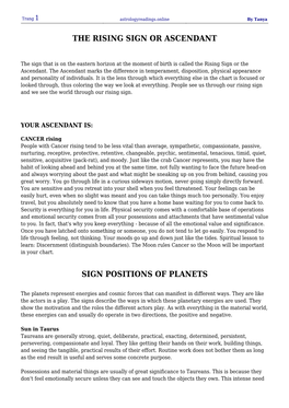 The Rising Sign Or Ascendant Sign Positions of Planets